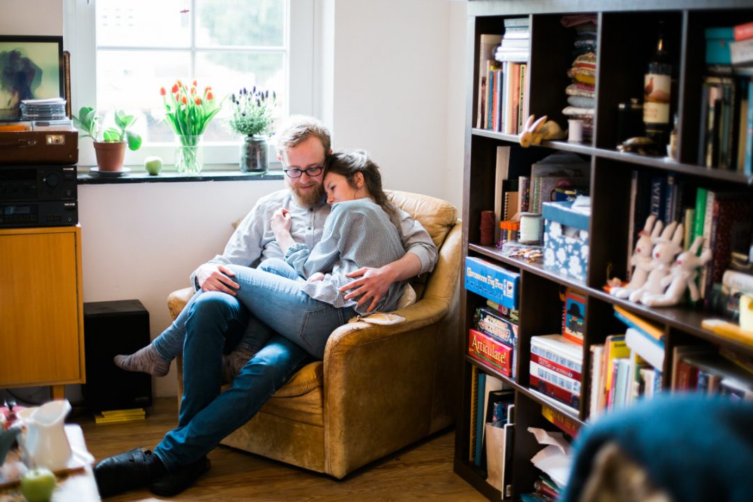 Engagement shoot in couples home